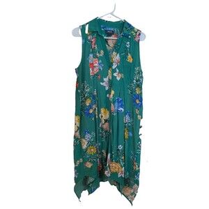 Maeve Anthropologie Green Floral Sleeveless Dress Size S EVC Summer